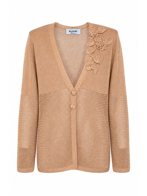 Cardigan in maglia di viscosa con path floreale BLUGIRL | RA6032 MA87RX0768